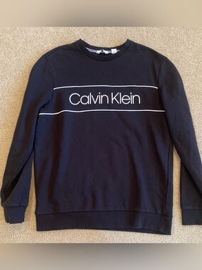 MEN'S CALVIN KLEIN BLACK/WHITE Neck SWEATSHIRT Size Medium